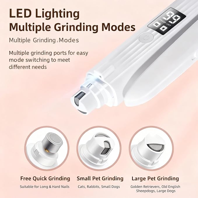 2-in-1 Dog Cat Nail Clipper Grinder with LED Light, USB Rechargeable