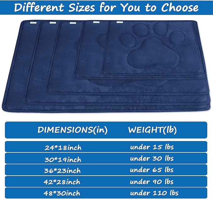 Dog Crate Pad 18"x 24", Great Mat with Anti-Slip Bottom for Pet Sleeping | Breathable Dog Crate Bed Kennel Pad,Dark Colored to Hide Stains, Washable, Navy