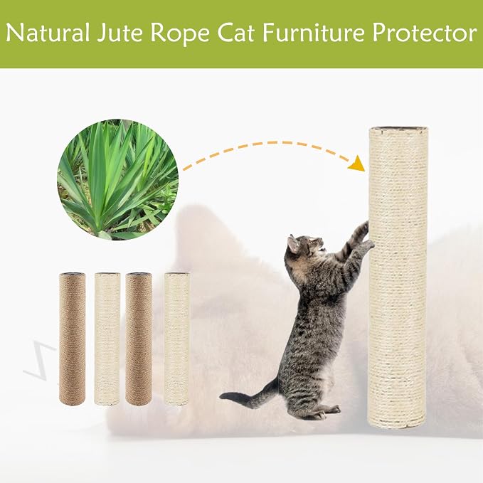 2 Pcs Cat Scratching Post Replacement for Indoor 15.7 x 3.1 Inches Cats Tree Replacement Parts Natural Sisal Cat Scratch Posts Refill Pole Part with M8 Screws Spare Cat Furniture Accessories
