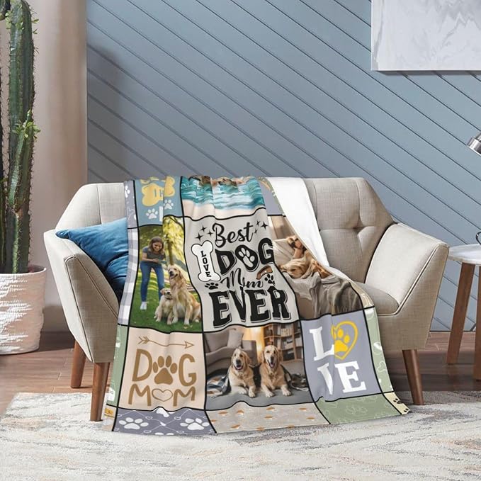 Nxwdwqa Personalized Dog Mom Blanket Throws with Photos, Custom Pet Mom Blanket, Dog Gifts for Pet Lovers, Customized Puppy Blanket for Adult Kid Birthday Christmas Fathers Mothers Valentines Gift