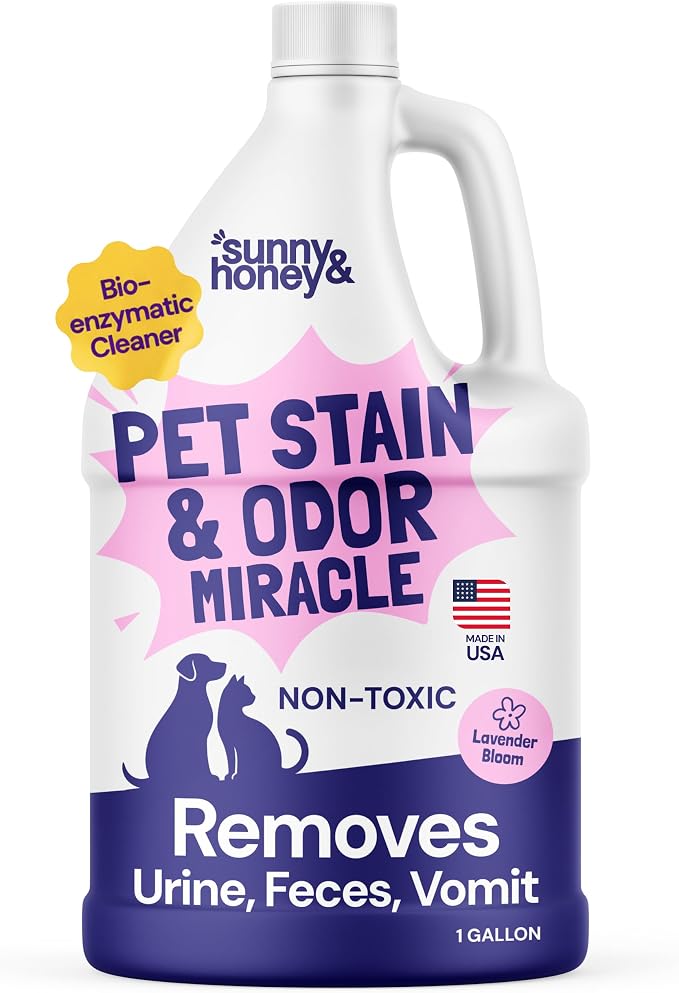 Sunny & Honey Pet Stain and Odor Remover for Carpets, 1 Gallon Lavender | USA Made - Enzyme Cleaner for Dog Urine & Poop - Eliminates Set In Stains - Color Safe - For Rugs, Furniture & Car Seats
