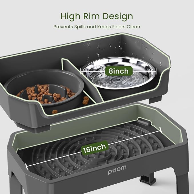 4-in-1 Elevated Slow Feeder Dog Bowls, 4 Height Adjustable Mess Proof Raised Dog Bowl Stand with Licking Plate, 2 Stainless Steel Dog Food Bowl & Slow Feeder for Large Medium Small Dogs Pets