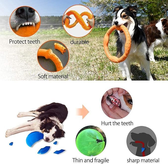 LaRoo Dog Chew Toy Ring, Floating Dog Pool Toy, Flying Disc for Medium & Large Dogs, Interactive Tug of War & Teething Relief, Pet Training Outdoor Fetch Toys (Orange,11.8'')