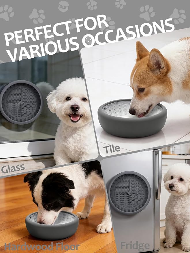 Dog Lick Bowl with Brush and Scraper, Anxiety Relief Lick Mat for Dogs, Non-Slip Freeze Licking Bowl Enrichment Puzzle Feeder for Distraction, BPA Free Silicone, Dishwasher Safe