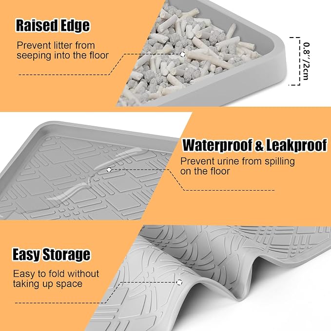 Silicone Cat Litter Mat 42" x 29" Cat Mat for Litter Box, Light Grey | Extra Large Cat Litter Trapping Mat for Floor, Waterproof, Non-Slip Kitty Litter Box Mat with Raised Edge, Easy to Clean