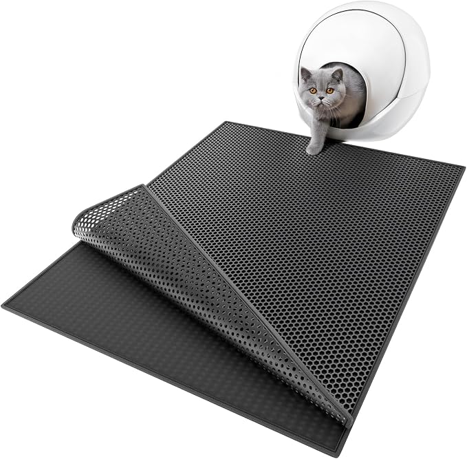 ESTHELLO Cat Litter Mat Honeycomb Double Layer Design 36’’ x 30’’ Black