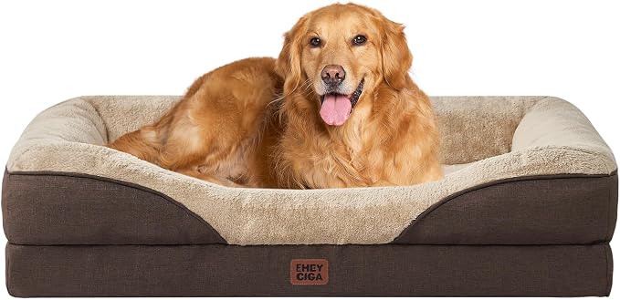 EHEYCIGA Orthopedic XL Dog Bed for Large Sized Dog, 48x35 Inch Extra Large Memory Foam Dog Couch Bed with Sides, Waterproof Liner & Washable Removable Cover, Bolster Pet Sofa, Brown