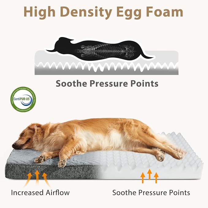 JOEJOY Orthopedic Dog Bed for Small Dogs, Washable Dog Crate Bed Small Sized with Removable Cover, Egg Memory Foam Pet Beds, Light Grey, 23"x17"