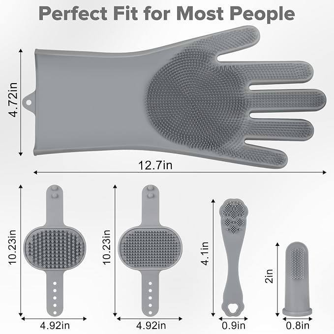 Augwind 6PCS Grooming & Bath Supplies for Dogs, Cats | Dog Washing Gloves | Dog Bath Brush | Dog Shower Brush | Pet Grooming Gloves | Dog Grooming kit | Pet Supplies for Showerhead & Sprayer (Grey)