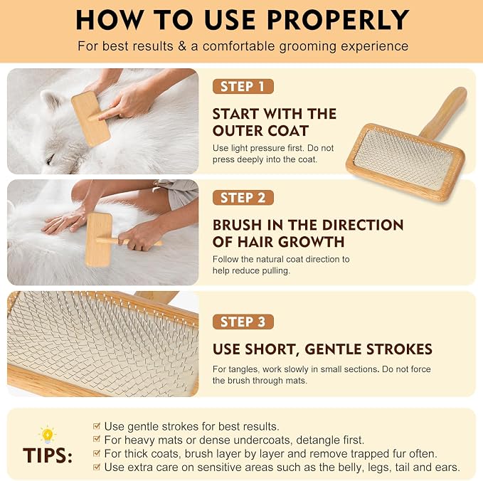 Slicker Brush for Dogs & Cats, Dog & Cat Brush for Shedding & Grooming | Deshedding Tool, Loose Fur Removal, Undercoat Removal, Gentle Coated Tips, Air-Cushion Pad, Long & Short Hair Pet, Detangling
