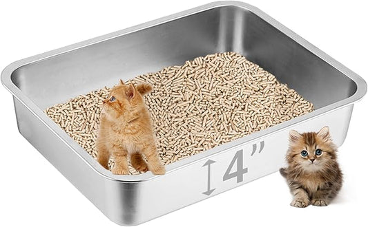 Stainless Steel Cat Litter Box, 15.7"×11.8"×4" Metal Litter Pan, Small Litter Box for Little Cats Kittens, Easy Cleaning