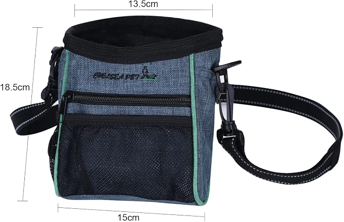 Portable Dog Treat Pouch Pet Puppy Treat Bag for Training Animal Walking Snack Container Bait Holder Kibble Hiking Toy Carries Pack with Waist Belt, Shoulder Strap, Built-in Poop Bag Dispenser