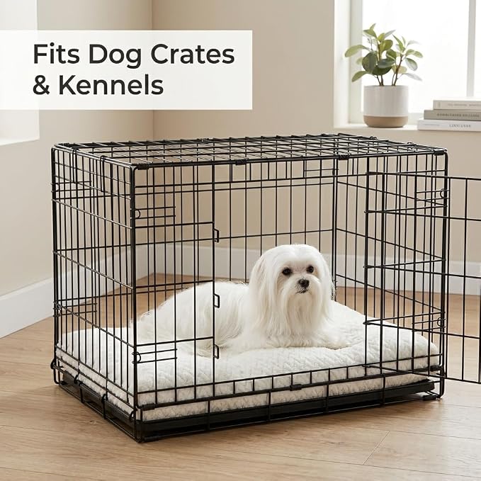 18 Inch Dog Crate Bed for Small Dogs and Puppies,Washable Puppy Crate Pad for Dog Cages,Soft Jacquard Flannel Kennel Mat with Anti-Slip Bottom,Fluffy Dog Bed for Toy Breeds,White