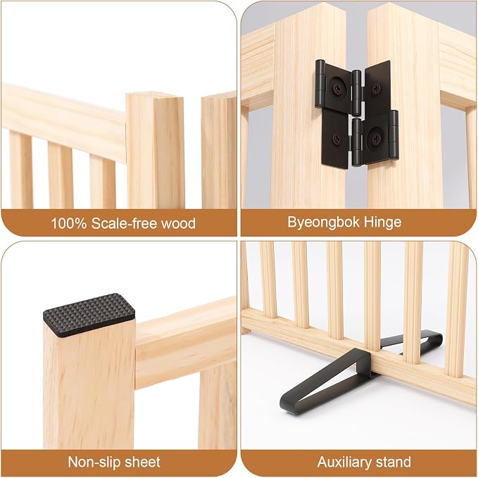 YOCAN Non-Painted Wooden Freestanding Dog Gates for The House,Doorways, Stairs,Wood Dog Fences Indoor Pet Gate,Step Over Fence-6 Panel H:23”