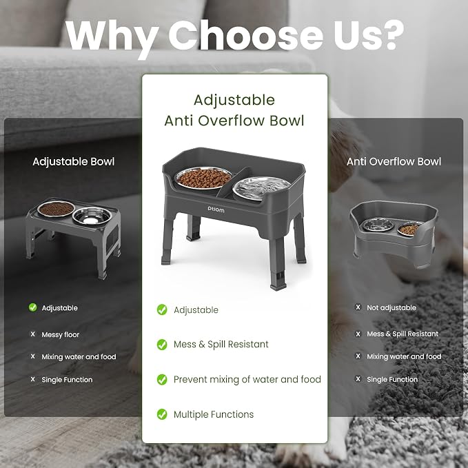 3-in-1 Elevated Dog Bowls Mess Proof Raised Slow Feeder Dog Bowls, 4 Height Adjustable Dog Bowl Stand Licking Plate with 2 56oz Stainless Steel Dog Food Bowls for Small Medium Large Dogs Pets