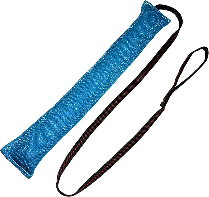 Redline K9 French Linen Dog Tug Toys (4 inch x 24 inch) Tug Toy with 5 Foot Handle (Electric Blue)