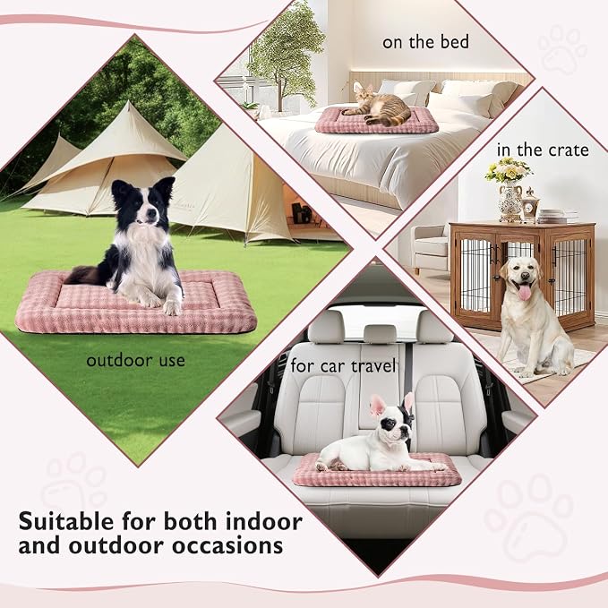 Dog Bed Mat Crate Pad for Medium Dogs, Dusty Pink, 30"x 19" | Washable Soft Pet Sleeping Mat, Anti-Slip Kennel Pad with 3D Bubble Pattern