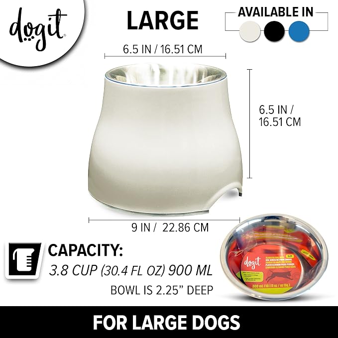 Dogit Elevated Dog Bowl for Large Dogs, White | Stainless Steel Dog Food and Water Bowl