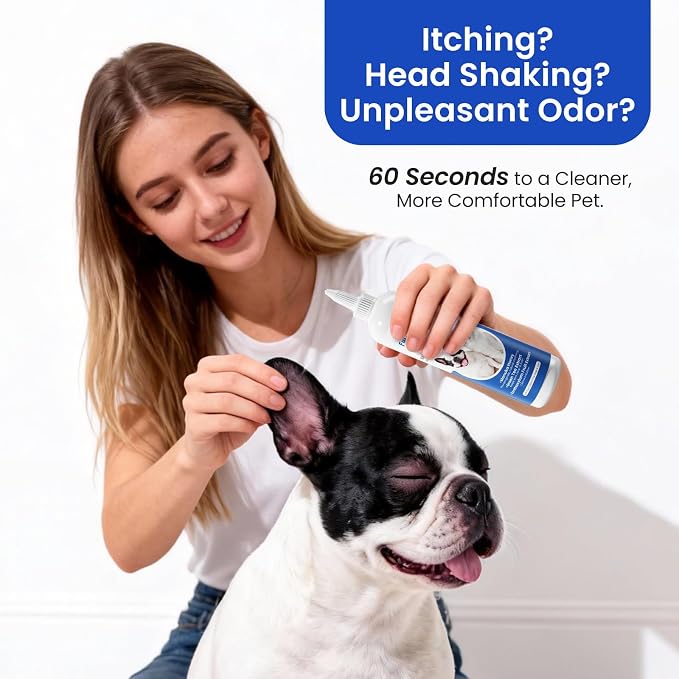 Itch Relief Natural Ear Cleaner for Dogs & Cats 8.45 oz | pH Balanced, No-Sting, Manuka Honey & Green Tea, Itch Relief, Odor Eliminating, Yeast Prevention for Dogs & Cats