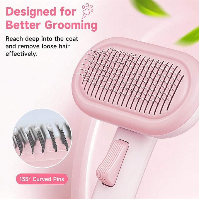 Cat Brush for Shedding, Grooming Comb for Shedding for Dog Kitten Massage Removes Loose Fur, Smooth & Detangling, Cat & Dog Grooming Brush for Short to Medium Length Fur Haired Pets, Pink