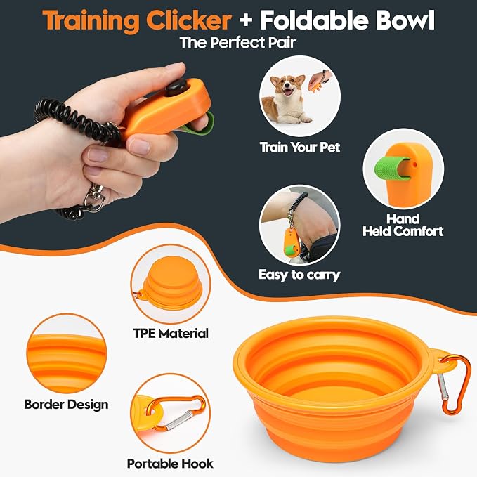Dog Treat Pouch for Training, Magnetic Dog Walking Bag and Fanny Pack | Large treat pocket with poop bag dispenser, clicker and bowl; hands-free for dog training, walks, park trips and travel
