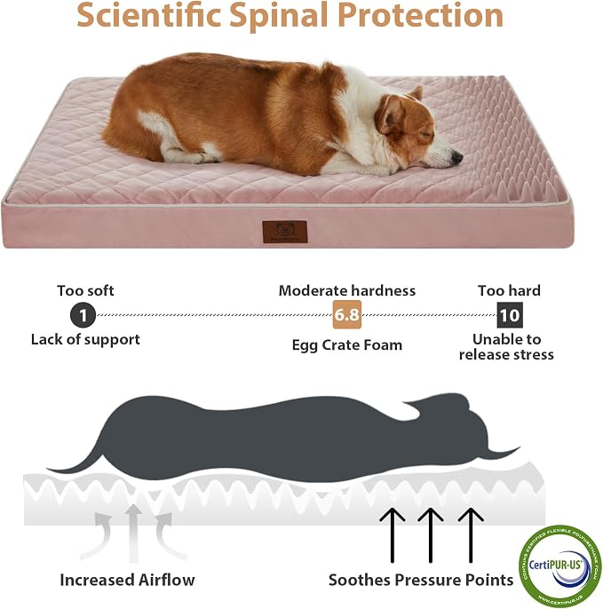WNPETHOME Orthopedic Waterproof Extra Large Senior Dogs Bed for Comfy Sleep | XL Washable Ped Bed with Removable Cover, Multi-Needle Quilting XL Crate Bed for Large Sized Dog Relax, Pink 42x30 Inch