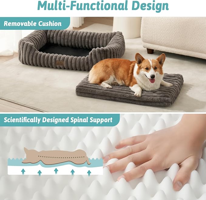 COZY KISS Orthopedic Pet Bed for Small Dogs & Cats - Washable Rectangle Pet Bed with Anti-Slip Bottom, Soft Calming Cat & Puppy Bed for Indoor Pets (30"x23"x7", Grey)