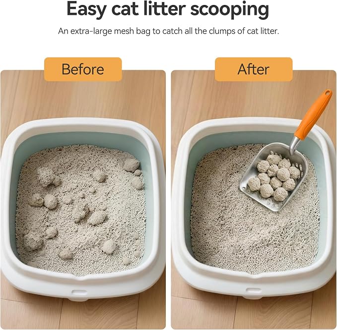 Cat Litter Scoop, Large Long Handle Kitty Metal Scooper, Heavy Duty Aluminum Deep Sifter, Ergonomic Non-Slip Grip, Rustproof Durable Poop Cleaner for Cat Litter Box