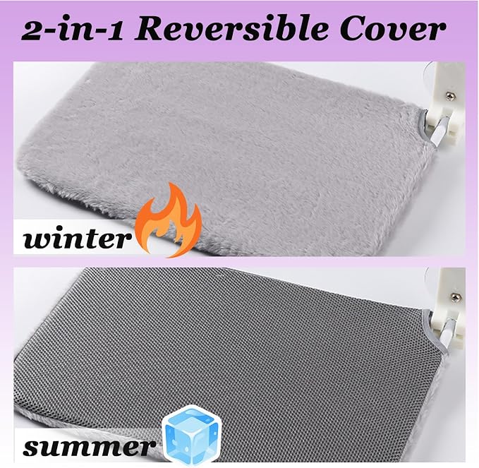 2 PCS Window Cat Bed (Medium 20.4''×11.8'') - Machine Washable Cover, 4 Large Suction Cups, Solid Metal Frame - Cordless Foldable Cat Window Hammock for Indoor Cats (2×Grey)