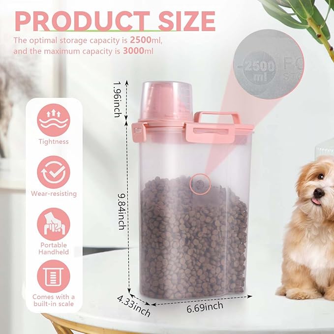 SenseYo Pet Food Storage Container Bin 2.5 lb Portable BPA Free Cat Dog Food Storage Container Dispenser with Measuring Cup and Seal Buckle for Small Animal Kibble Bird Seed Oatmeal Rice Flour