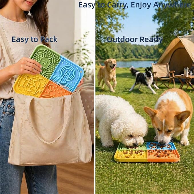 Dog Lick Mat 2 Pack with Scraper, Silicone Slow Feeder Licking Pad with Suction Cups, Multicolor Lick Mat for Dogs and Cats, Easy Clean for Bathing Grooming