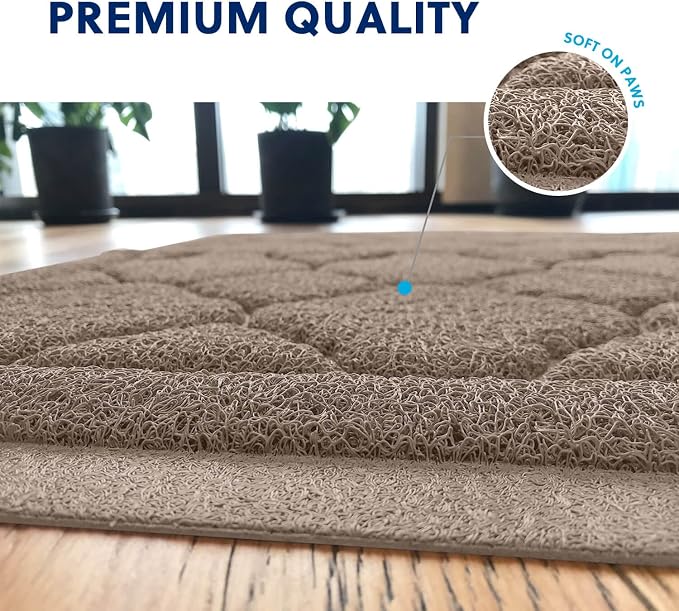 Cat Litter Box Mat, Kitty Premium PVC Pad, Durable Trapping Rug, Phthalate Free, Urine-Resistant, Scatter Control, XXL 47 x 36 Inch, Champagne