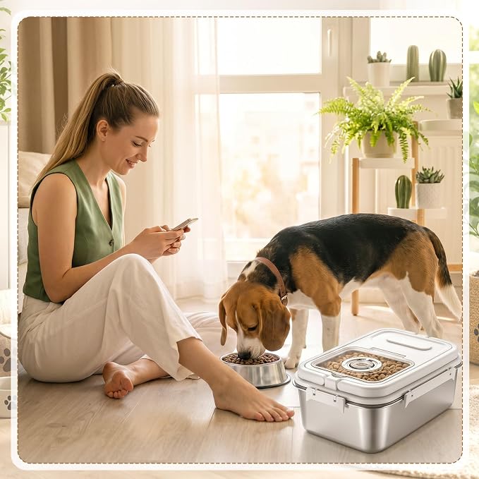 7-13 lb Stainless Steel Dog Food Storage Container | with Silicone Airtight Lid & Scoop, Easy Cleaning, Metal Pet Dog Cat Food Storage Container to Keep Fresh