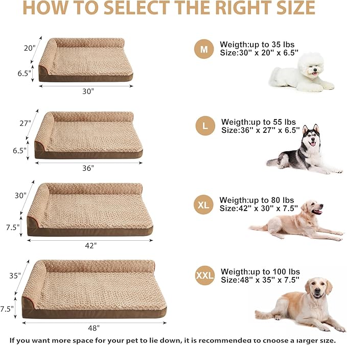 BFPETHOME Orthopedic Washable Dog Bed, Sleeping Couch for Large Senior Dogs | Deluxe Plush Rose Velvet Washable Cover, Egg Crate Foam Support, Waterproof Lining, Non-Slip Bottom, Senior Dogs