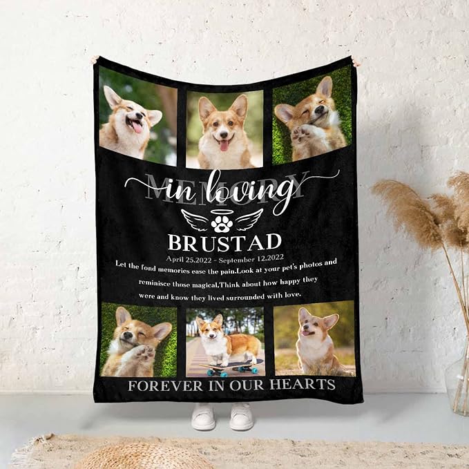 Personalized Pet Memorial Blanket Let the Fond Memories Ease Pain in Loving Memory Blanket Custom Loss of Dog Memorial Fleece Blankets Memory Throw Blanket Gift for Grieving Pet Owner 60X80 Inch