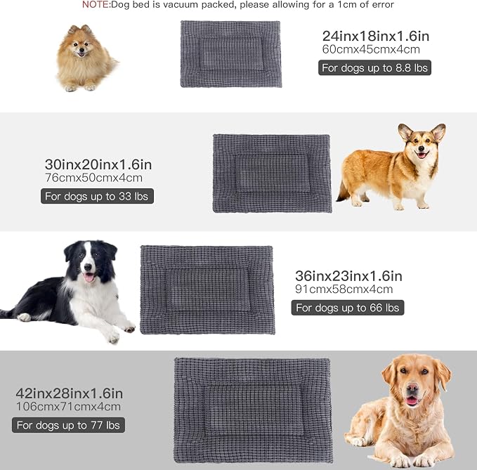 BVAGSS Reversible Dog Crate Pad, Memory Foam Pet Bed Mat, Soft Warm Machine Washable Sleeping Kennel Mattress for Small Medium Dogs XH079 (36''x23''x1.6'',Light Grey)