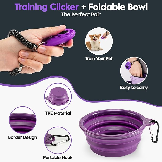 Dog Treat Pouch for Training, Magnetic Dog Walking Bag and Fanny Pack | Large treat pocket with poop bag dispenser, clicker and bowl; hands-free for dog training, walks, park trips and travel