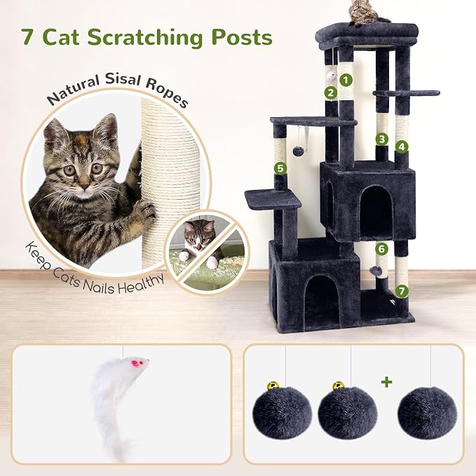 Globlazer Heavy Duty Cat Trees for Big Cats Maine Coon, F61, Dark Grey | Cat Tower for Indoor Large Adult Cats with Scratching Post, Extra Large Top Perch, Cat Condos, 61inch