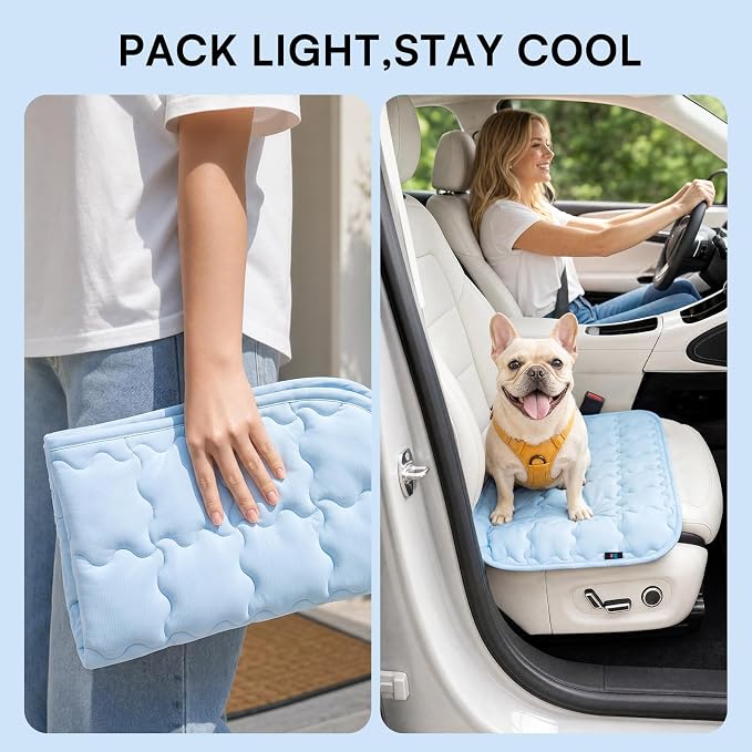 LINENLUX Dog Cooling Mat Q-Max > 0.5 Self Cooling Pad Non-Slip Breathable Pet Mat Washable Cooling Bed for Floor Crate Blue 40x60 inches