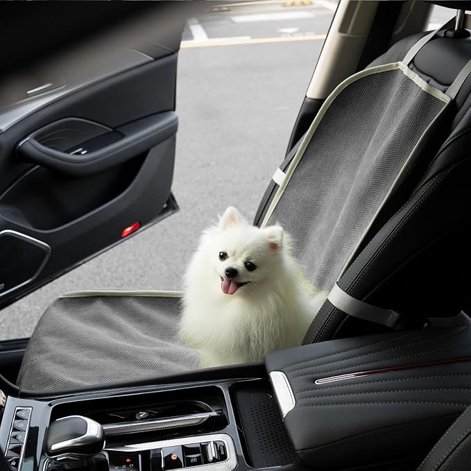 FUNNY FUZZY Dog Car Seat Cover for Front Seat, Dog Seat Cove Waterproof, Scratchproof Non-Slip Car Seat Protector, Universal Fit Most Cars, SUVs, Trucks, Grey