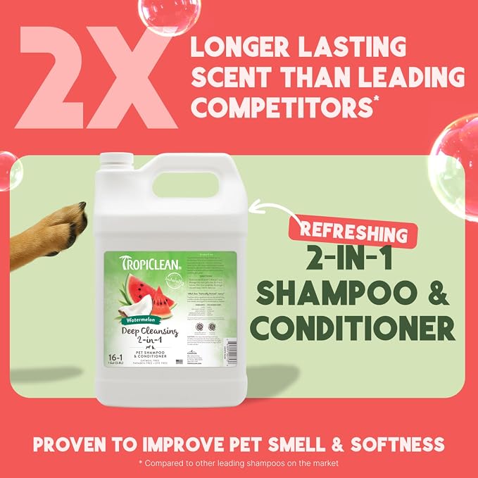 TropiClean 2-in-1 Dog Shampoo and Conditioner, Watermelon Scent, 1 Gallon