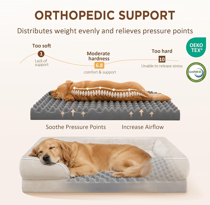 Comfort Expression Orthopedic Dog Beds for Large Sized Dog with Bolster | Waterproof Dog Couch Bed with Washable Cover & Non-Slip Bottom, Supportive Egg Crate Foam Large Pet Bed, 35x22 Inch