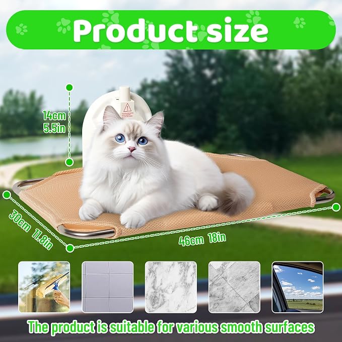 Foldable Cat Window Perch for RV, Heavy Duty Mesh Hammock for Indoor | Space-Saving Foldable Design, Heavy-Duty Suction & Support,Breathable All-Season Mesh