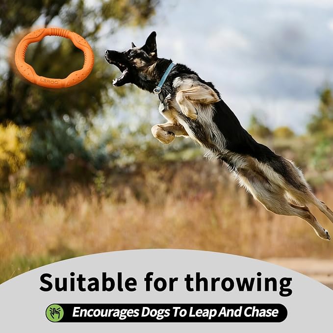 LaRoo Floating Dog Pool Toy, Fetch & Ring Tug Toy - Teething Relief, Catch, Water Fun, Pet Training Outdoor Durable Chew Toys for Small Medium Dogs (Orange Ring,8.6'')