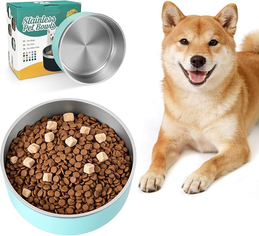 IKITCHEN Dog Bowl for Food and Water, 64 Oz Stainless Steel Pet Feeding Bowl, Durable Non-Skid Double Wall Insulated Heavy Duty with Rubber Bottom for Medium Large Dogs (64 Ounces/8 Cup, MintGreen)