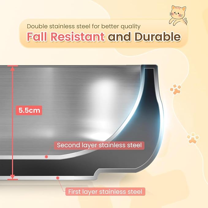 Pawaii Small Dog Bowls, 12 oz. Food Water Bowl Designed for Puppies and Cats with Non-Slip Rubber Base, Upgraded Metal Insulated, Double Stainless Steel Bowls, Cheese Yellow | Double-Wall Design,Smooth Open Bowl Design,Easy-Rinse Interior,Wide Bowl Ope...