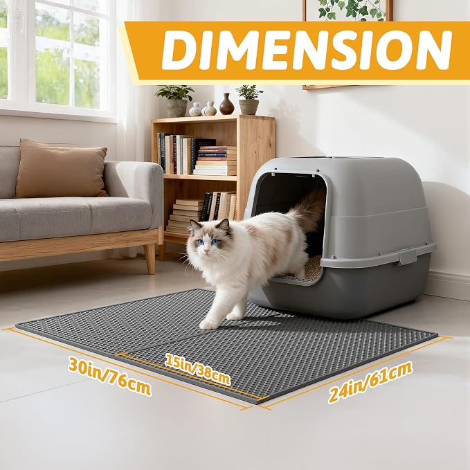 Pieviev Double Layer Cat Litter Mat Traps Scattered Litter 24''x15'' 2 Pack | Waterproof Urine Resistant Layer Litter Box Mat, Easy Collection, Soft on Kitty Paws, Gray Color for Indoor Cats