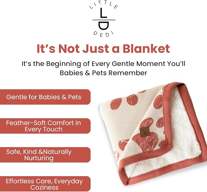 Baby & Pet Blanket 100% Cotton with Sherpa Fleece – Soft Stroller & Cuddle Blanket for Baby, Dog & Cat – Breathable, Hypoallergenic, Washable – 76×96 cm Amber Glow