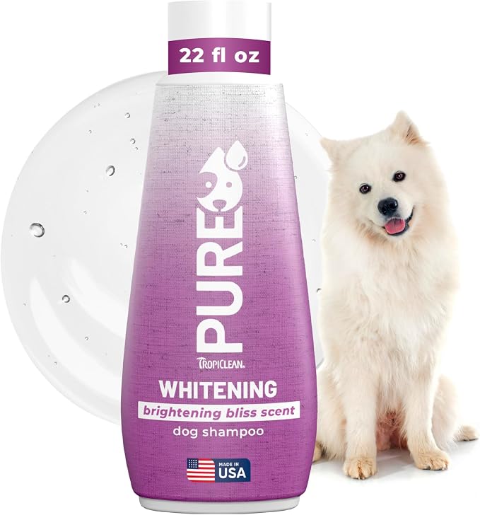 TropiClean Pure Dog Whitening Shampoo, Tear Stain & Odor Remover, 22oz