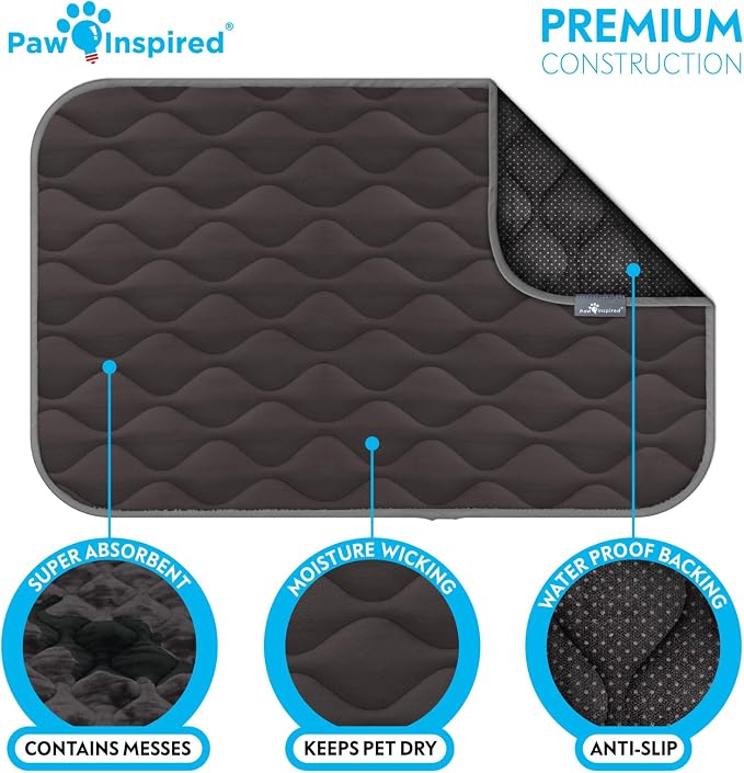 Paw Inspired Washable Padded Crate Mats for Dogs, Gray, 41x28 Inch | Fits 42-inch Kennels, Leakproof, Waterproof Bottom, Plush Dog Pad, Pet Bed